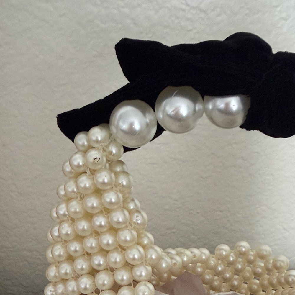 Elegant Pearl Beaded Handbag with Black Bow by A New Day - Picture 6 of 10